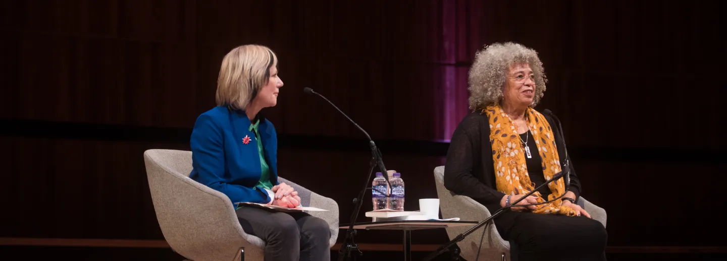 Jude Kelly and Angela Davis sit on stage